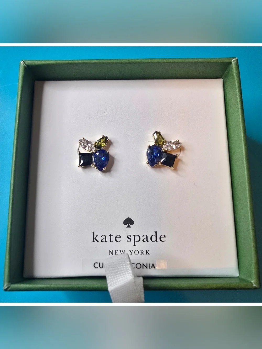 NWT Kate Spade Flying Colors Cluster Stud Earrings Blue Multicolor Gold Plated